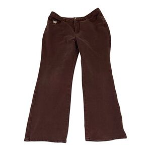 Quacker Factory DreamJeannes Brown Pull-On Pants Rhinestone Button Size 12 ARH